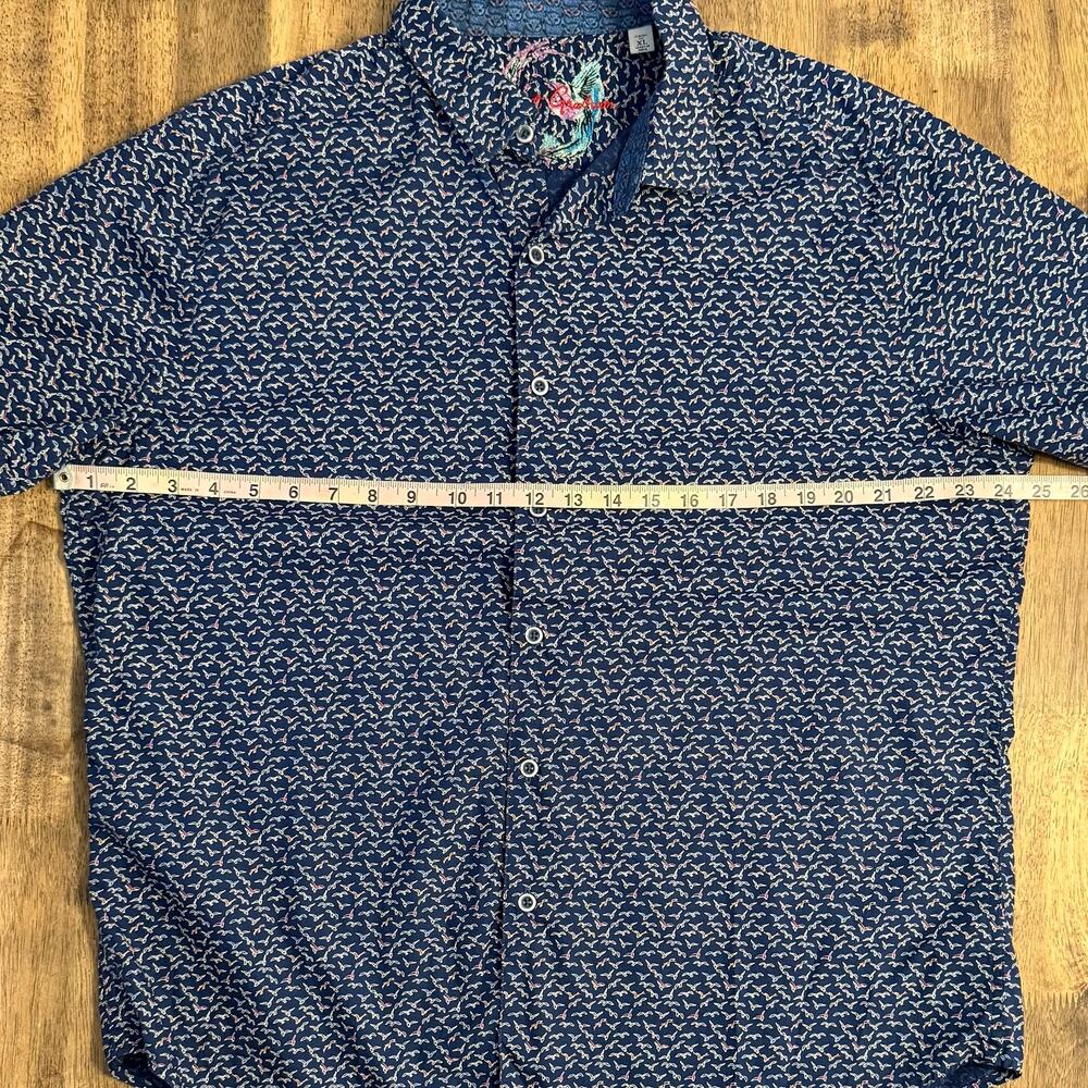 Robert Graham Cotswold Short Sleeve Button Down Shirt Birds Seagulls Blue Men XL - Picture 4 of 9